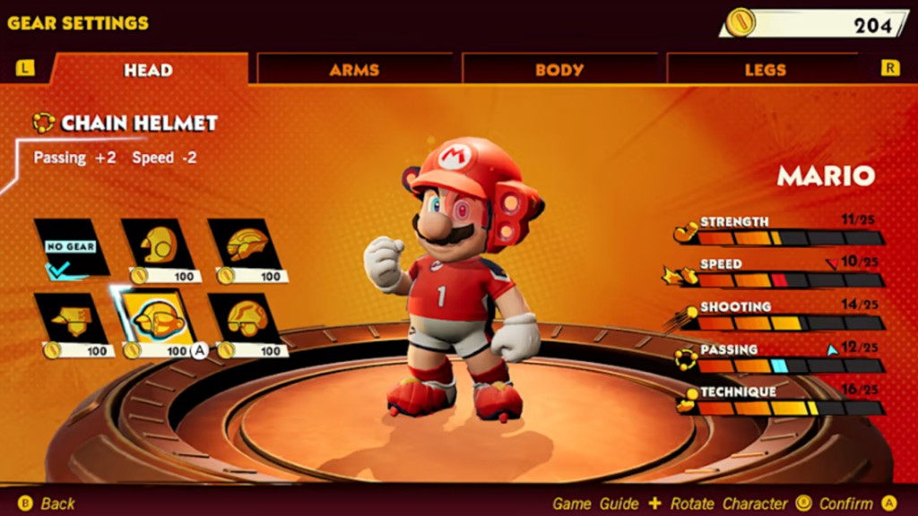 Mario Strikers: Battle League - Character Gear Customization